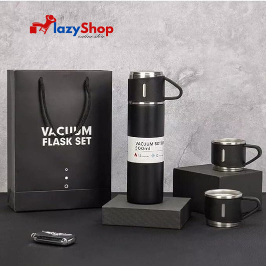 Vacuum Flask Set - Insulated Water Bottle 3 Cups Gift Set