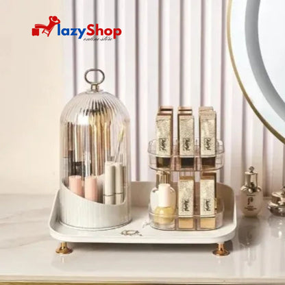 360 Degree Rotating Makeup Brush Holders with Lipstick Holder with Tray