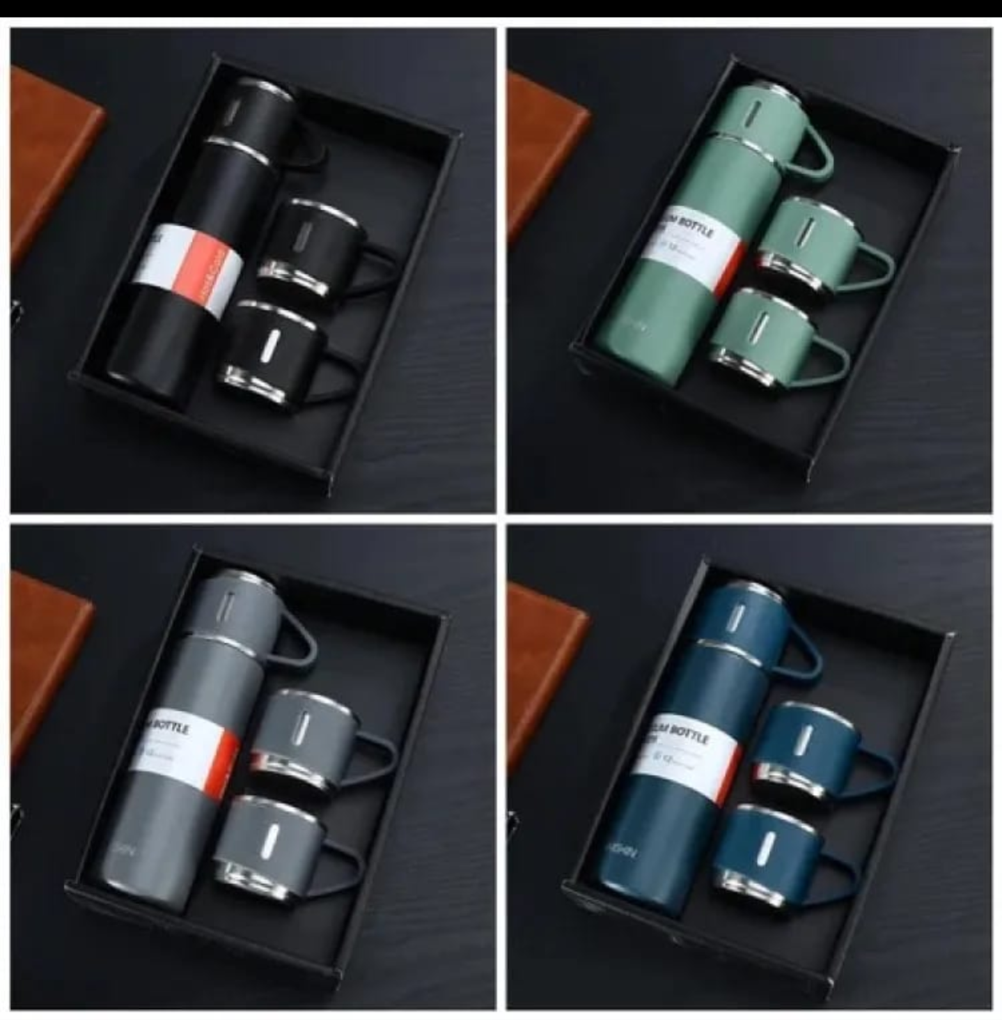 Vacuum Flask Set - Insulated Water Bottle 3 Cups Gift Set