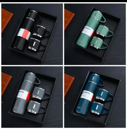 Vacuum Flask Set - Insulated Water Bottle 3 Cups Gift Set