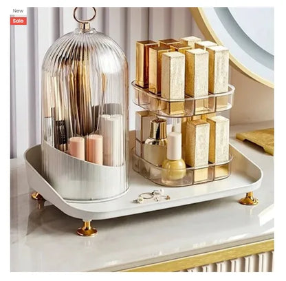 360 Degree Rotating Makeup Brush Holders with Lipstick Holder with Tray