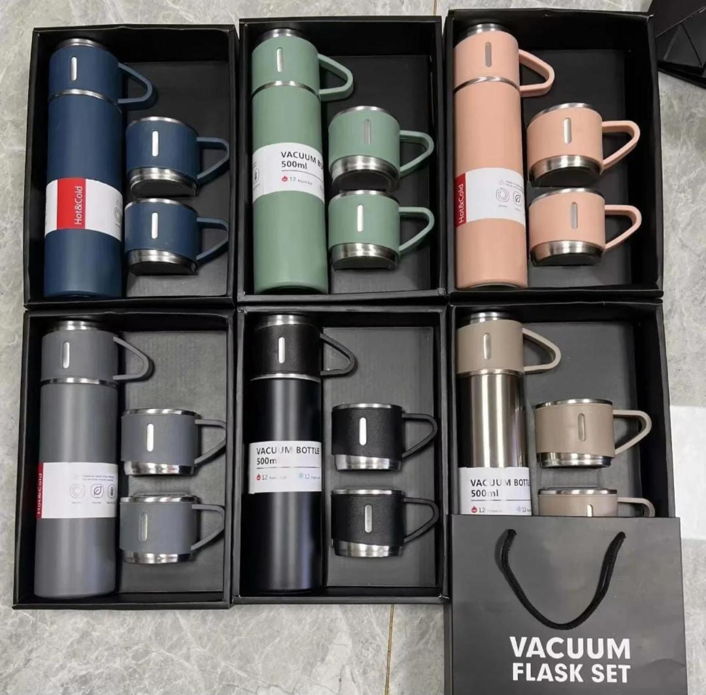 Vacuum Flask Set - Insulated Water Bottle 3 Cups Gift Set