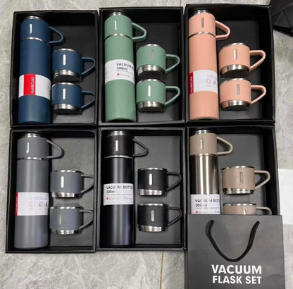 Vacuum Flask Set - Insulated Water Bottle 3 Cups Gift Set