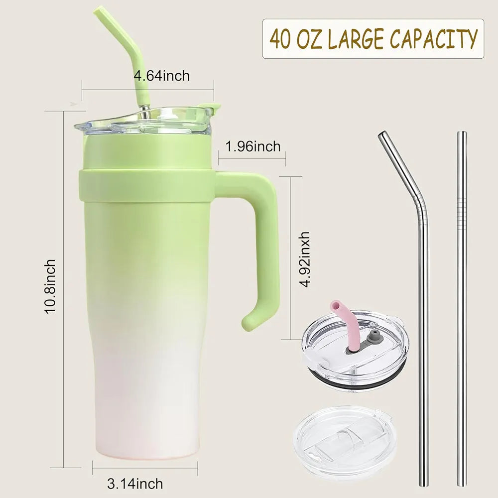 Double Wall 40oz Vacuum Insulated Tumbler(Green & White)