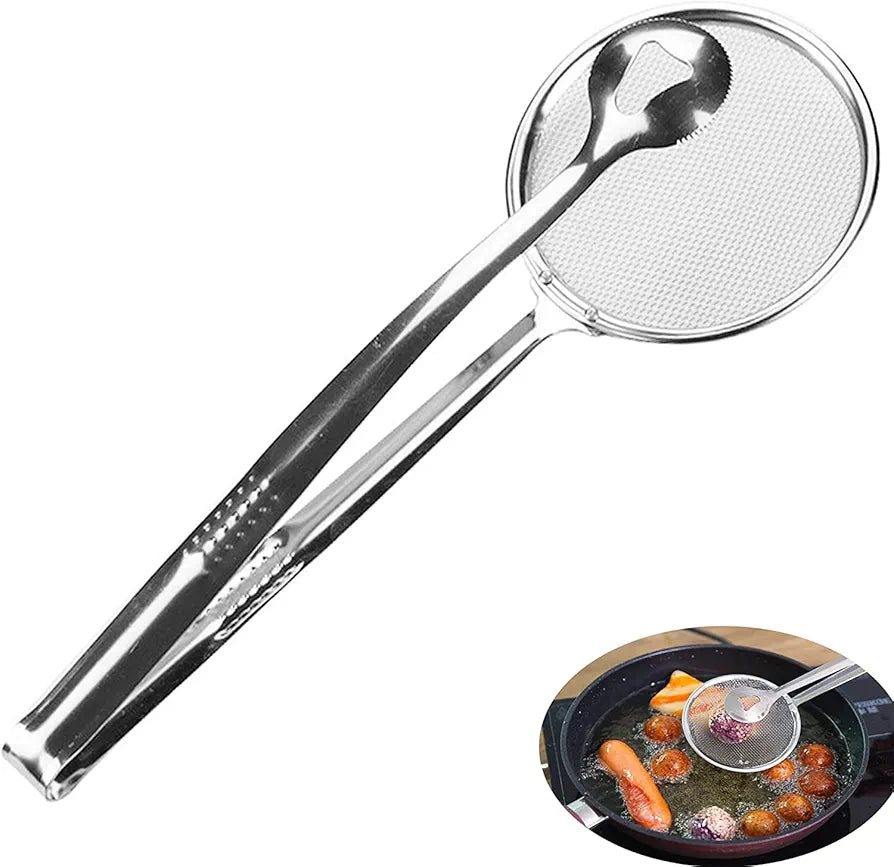 Multi-functional 2 in 1 Fry Tool Filter Spoon Strainer With Clip